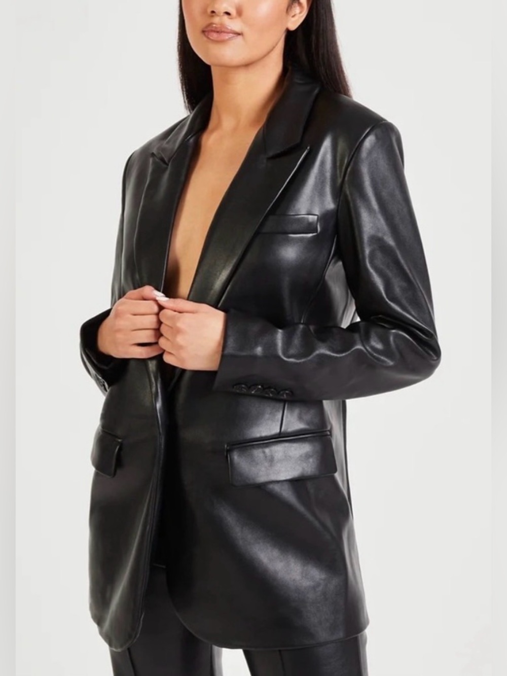 BOA Black Faux Leather Blazer NWT Oversized Vegan Leather Jacket